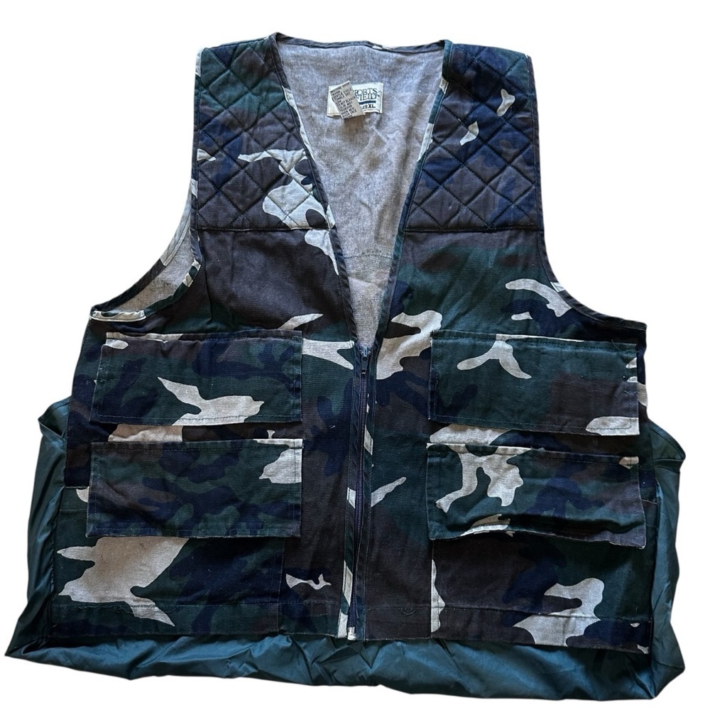 VTG Sports Afield Green Hunting Vest Sz XL Classic Camo Cotton Canvas Turkey